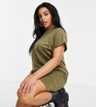 Brave Soul Plus Xena T-shirt Dress In Olive-green