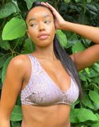 Asos Design Fuller Bust Mix And Match Deep Band Crop Bikini Top In Mink Foil Snake With Rose Gold-multi