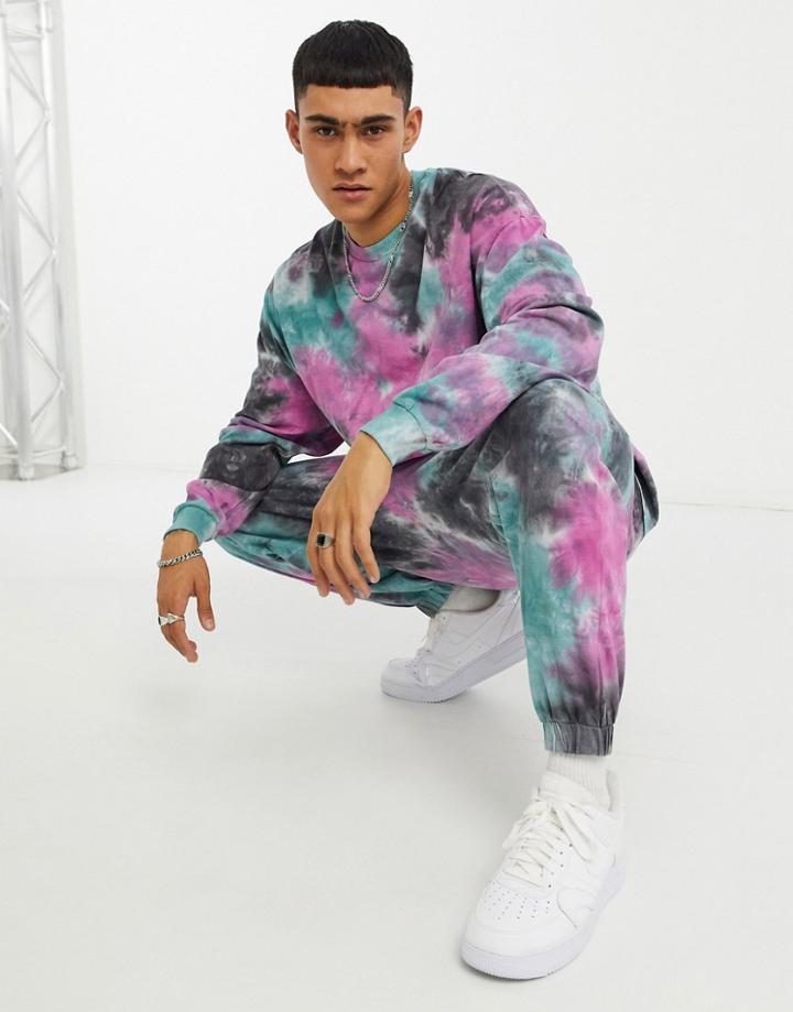 Asos Design Oversized Coordinating Long Sleeve T-shirt In Pique Tie Dye Wash-multi