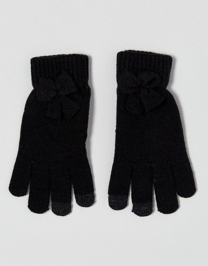 7x Bow Detail Smart Touch Gloves - Black