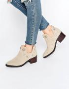 Eeight Octavia Embellished Western Cut Out Suede Heeled Ankle Boots - Beige