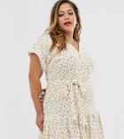 Asos Design Curve Midi Button Through Belted Tea Dress In Ditsy Floral-multi