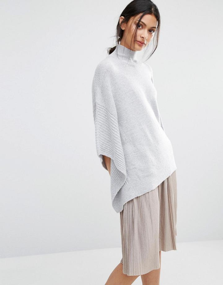 Oasis High Neck Knitted Poncho - Gray