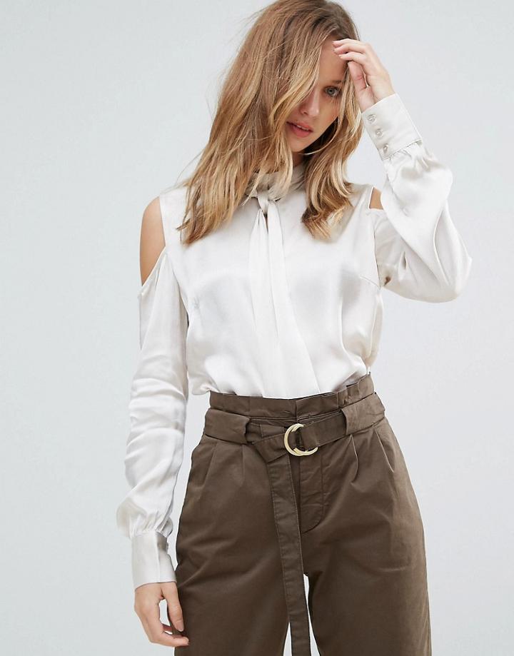 Gestuz Tessa Satin Cold Shoulder Blouse - Cream