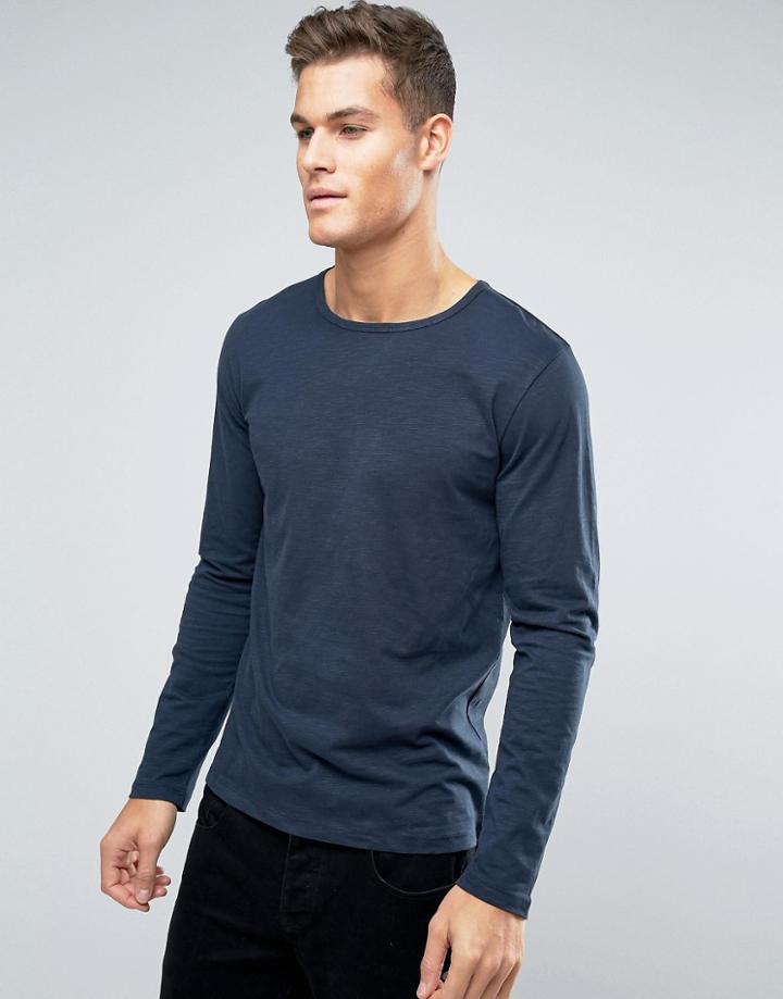 Lindbergh Slub Long Sleeve Top - Navy