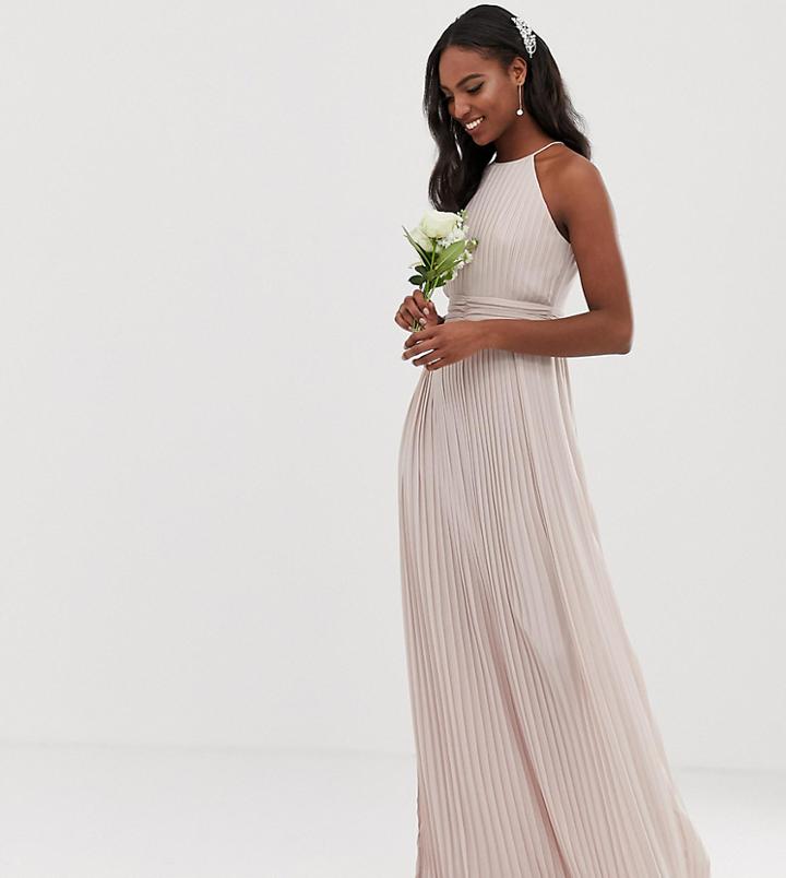 Tfnc Tall Bridesmaid Exclusive High Neck Pleated Maxi Dress In Taupe-brown
