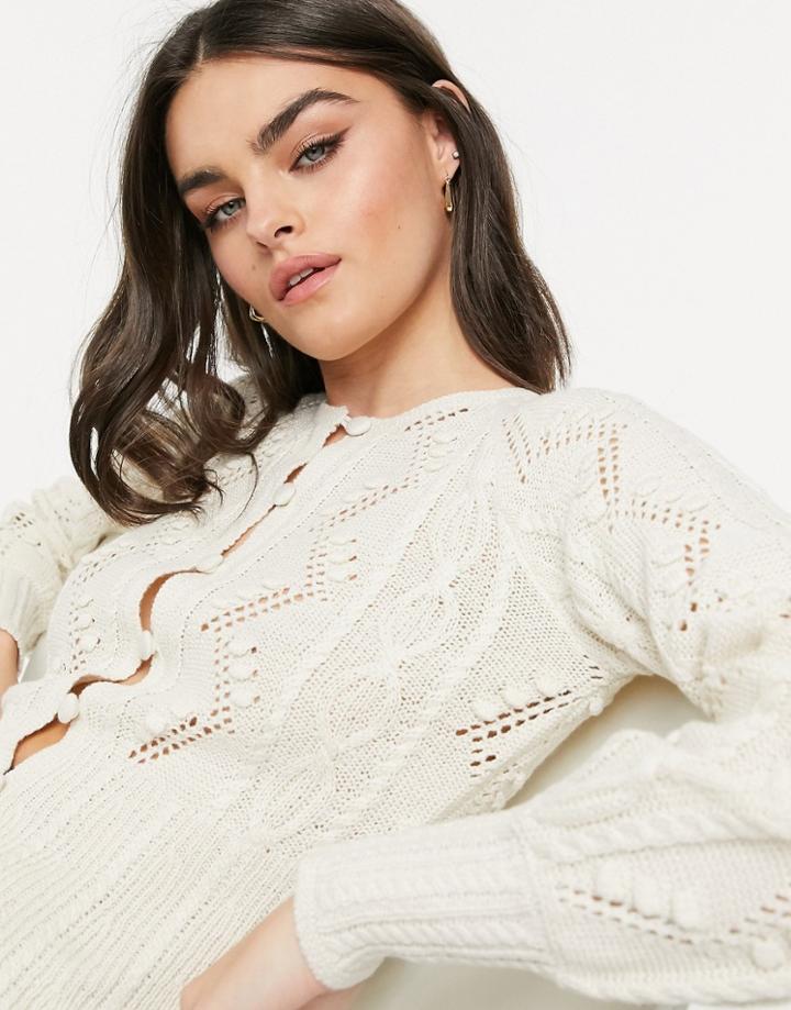 Vero Moda Cable Knit Cardigan With Peplum In Cream-white