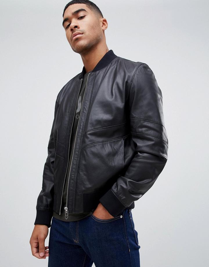 Hugo Lachlan Leather Jacket In Black - Black
