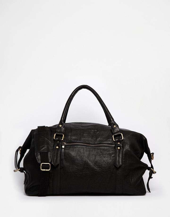 Asos Leather Carryall In Black - Black