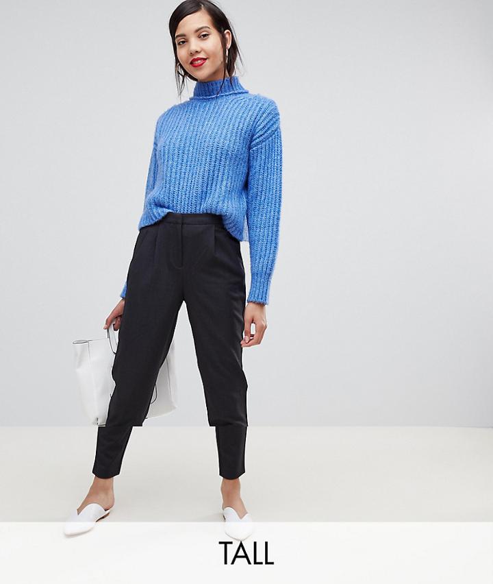 Y.a.s Tall Tailored Pants With Elasticated Waist In Dark Gray-black