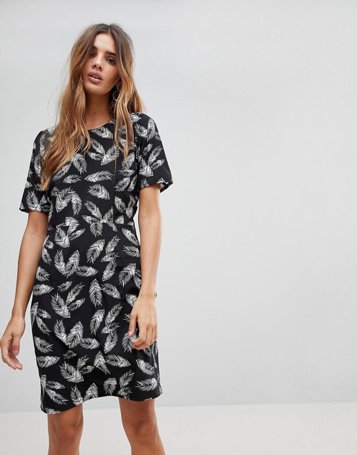 Trollied Dolly Leaf Print Pencil Dress - Black