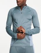 Asos 4505 Warm Training Sweatshirt With 1/4 Zip And Contrast Panel-grey