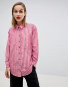 Asos Design Oversized Shirt In Stripe - Pink
