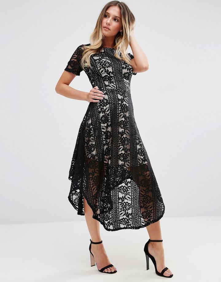 Jessica Wright Midi Skater Dress In Lace - Black
