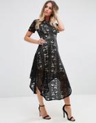 Jessica Wright Midi Skater Dress In Lace - Black