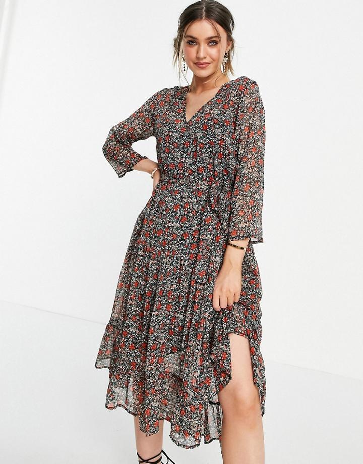 Jdy Midi Dress With High Low Hem In Floral Print-multi