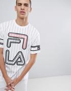 Fila Black Line Striped Declan T-shirt With Large Logo In White - White