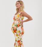 Asos Design Maternity Square Neck Scallop Floral Pep Hem Midi Dress - Pink