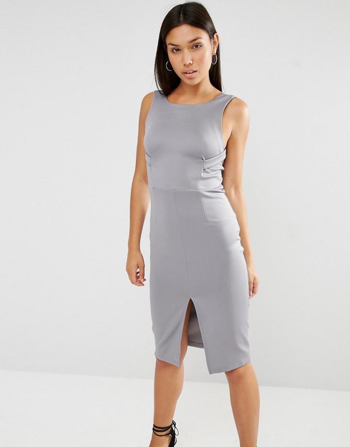 Lavish Alice Strap Detail Bodycon Midi Dress - Gray