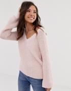 Abercrombie & Fitch Chenille Bell Sleeve Knit Sweater-pink