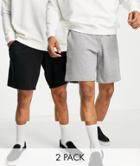 Asos Design Oversized Jersey Shorts 2 Pack In Black/gray Heather-multi