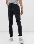 Asos Design Skinny Jeans In Washed Black With Bum Rips - Black