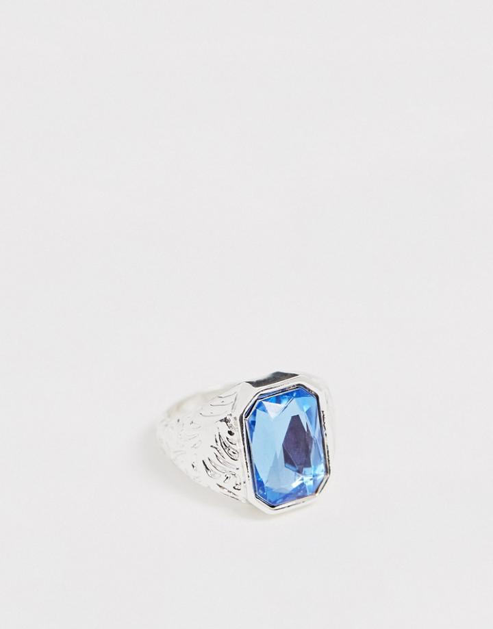 Chained & Able Signet Ring With Blue Stone In Silver