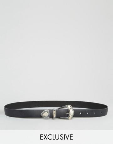 Retro Luxe London Mixed Metal Western Buckle Belt - Black