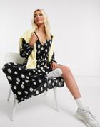 Asos Design Plisse Smock Maxi Dress With V Neck In Daisy Floral Print-black