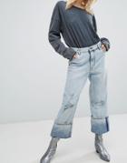 Cheap Monday Relaxed Raw Cut Jean With Turn Up - Blue