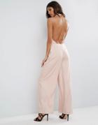 Asos Occasion Tux Plunge Jumpsuit With Open Back - Pink