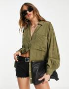 Topshop Casual Shirt In Khaki-green
