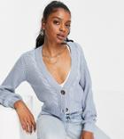 Threadbare Tall Clove Cable Knit Cardigan In Dusty Blue-blues