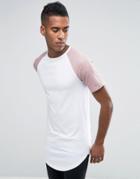Jack & Jones Originals Longline T-shirt With Contrast Raglan Sleeve And Curved Hem - White