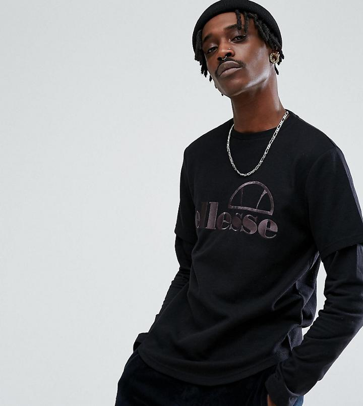 Ellesse Oversized Layered Long Sleeve T-shirt With Logo In Black - Black