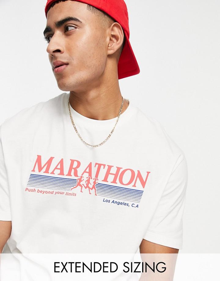 Asos Design Relaxed T-shirt In Off White With Sports Print