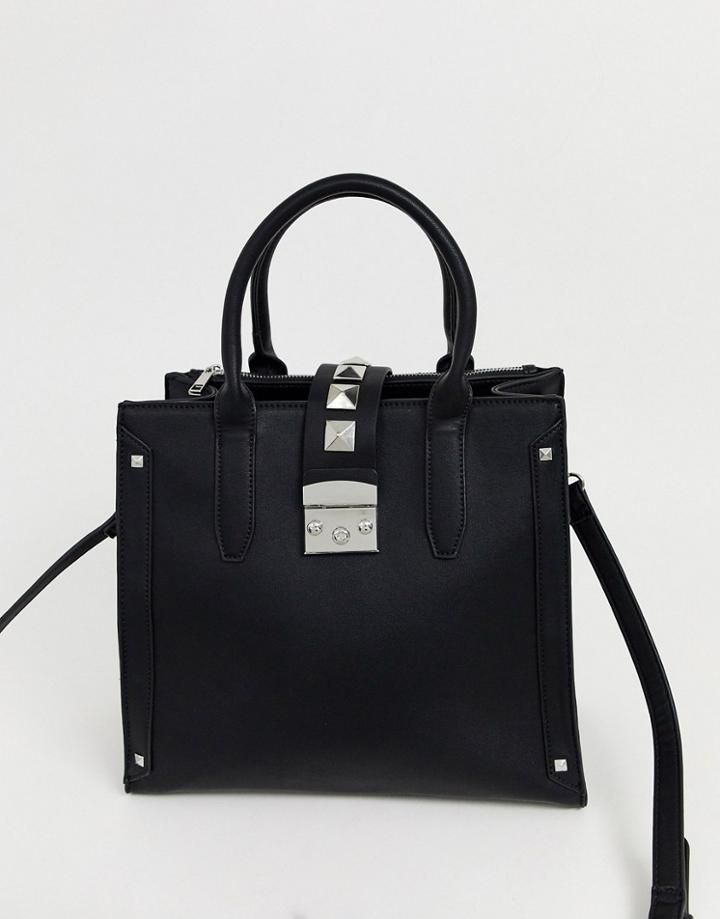 Asos Design Tablet Compartment Square Tote With Stud Detail