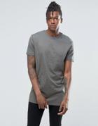 Asos Longline T-shirt With Splatter Print In Khaki - Camo Khaki