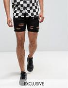 Jaded London Super Skinny Shorts In Black With Distressing - Black