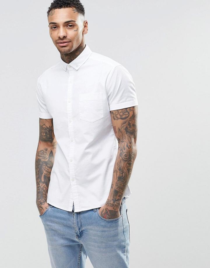 Asos Skinny Casual Oxford Shirt In White - White