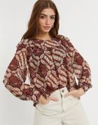 Object Blouse With Frill Shoulder In Abstract Print-multi