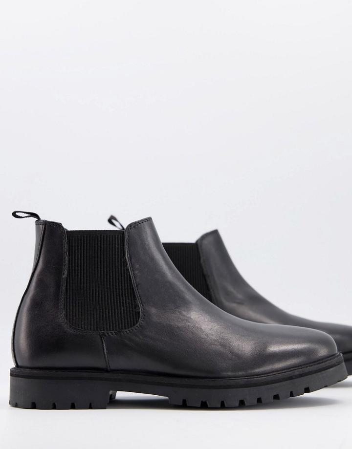 Silver Street Chunky Chelsea Boots In Black Leather