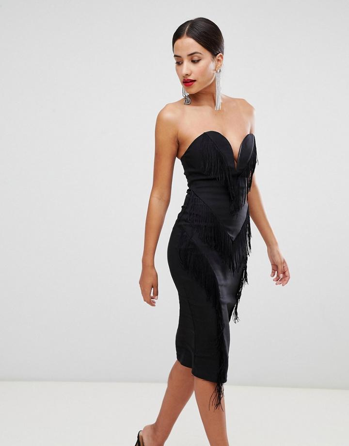 Rare Fringe Sweetheart Pencil Dress - Black