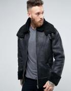 Asos Oversized Shearling Jacket In Black - Black