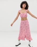 Wild Honey Split Front Midi Skirt In Vintage Floral Two-piece-pink