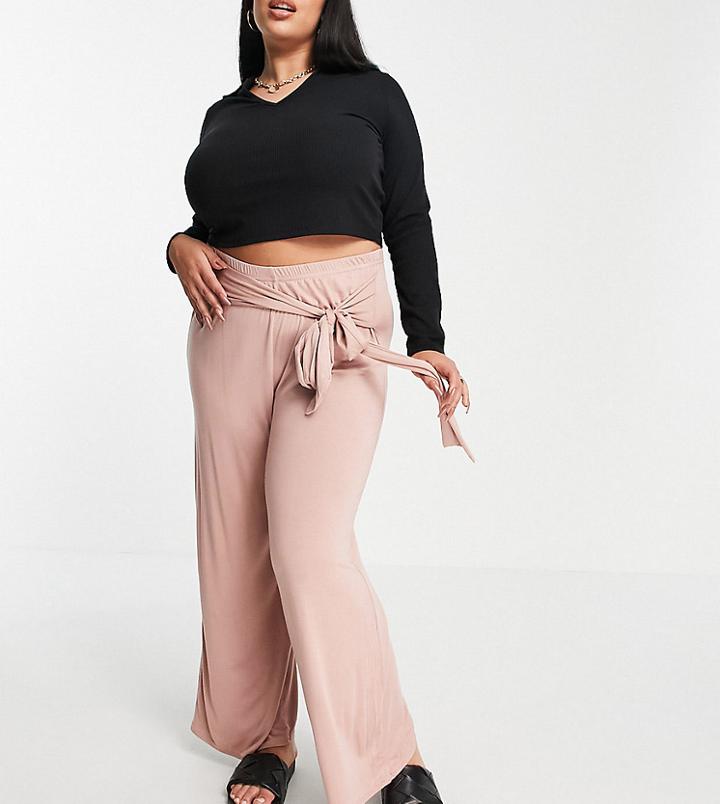 Yours Exclusive Tie Waist Wide Leg Pants In Dusky Pink