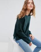Asos Sweater With Slash Neck In Boucle Yarn - Green