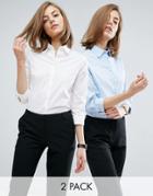 Asos 3/4 Sleeve White Shirt In Stretch Cotton 2 Pack - White