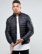 Asos Quilted Jacket With Funnel Neck In Black - Black