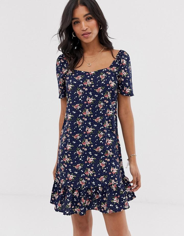 Vila Floral Peplum Hem Dress - Multi